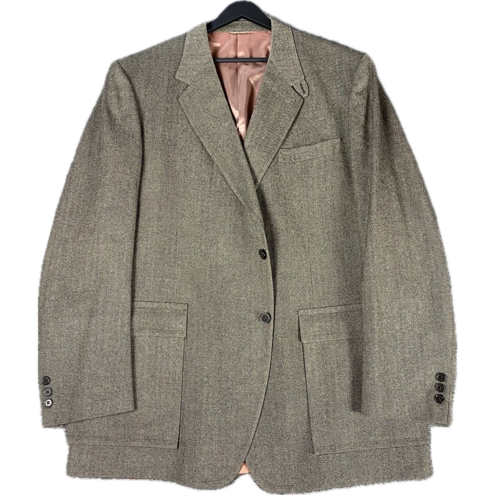 Shipley Mens Blazer 44L Brown Gray Herringbone‎ Vintage 100% Wool Sport Coat